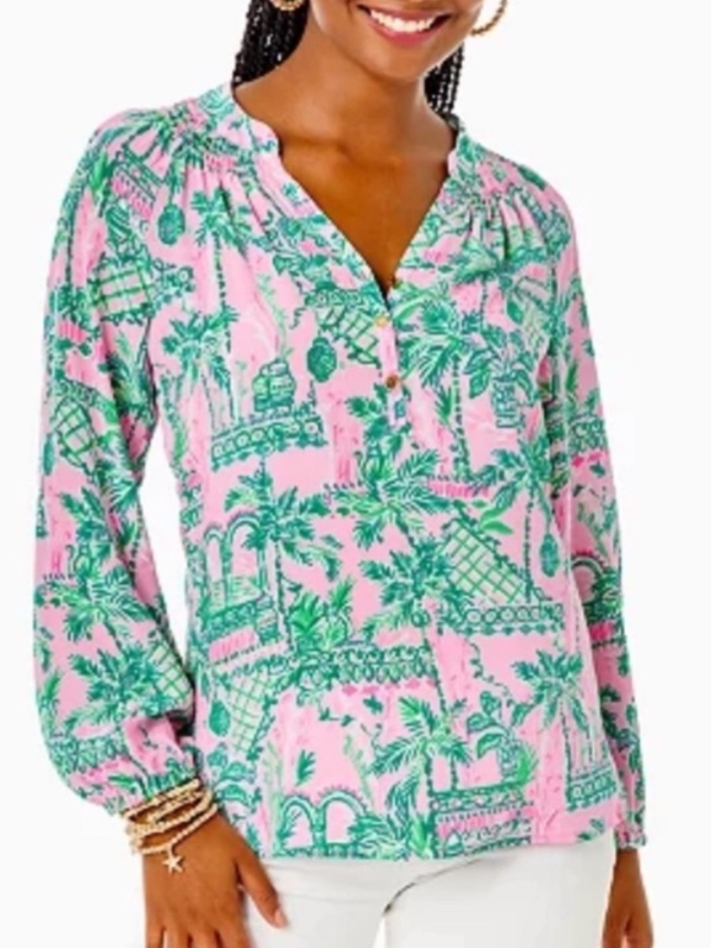 NWT Lilly Pulitzer Silk Elsa Blouse in Mandevilla Baby Always Worth It Top large